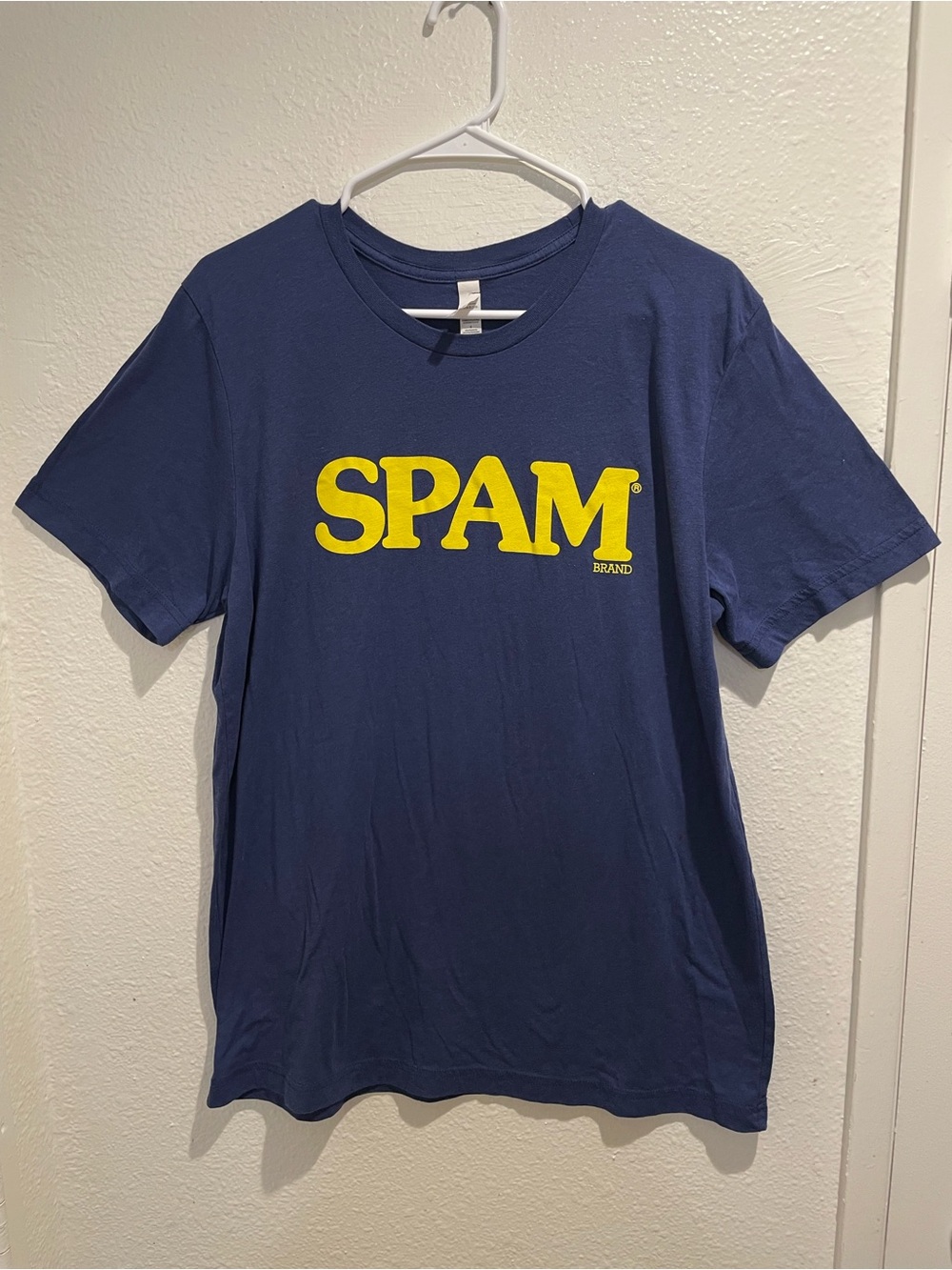 Spam Shirt Mens L Blue Hormel Food Brand Yellow Logo Graphic Crewneck Tee